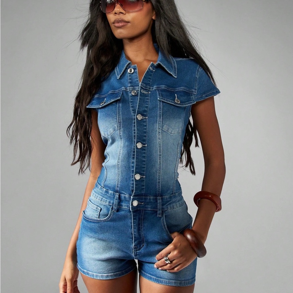 Missguided Blue Denim Romper NWT